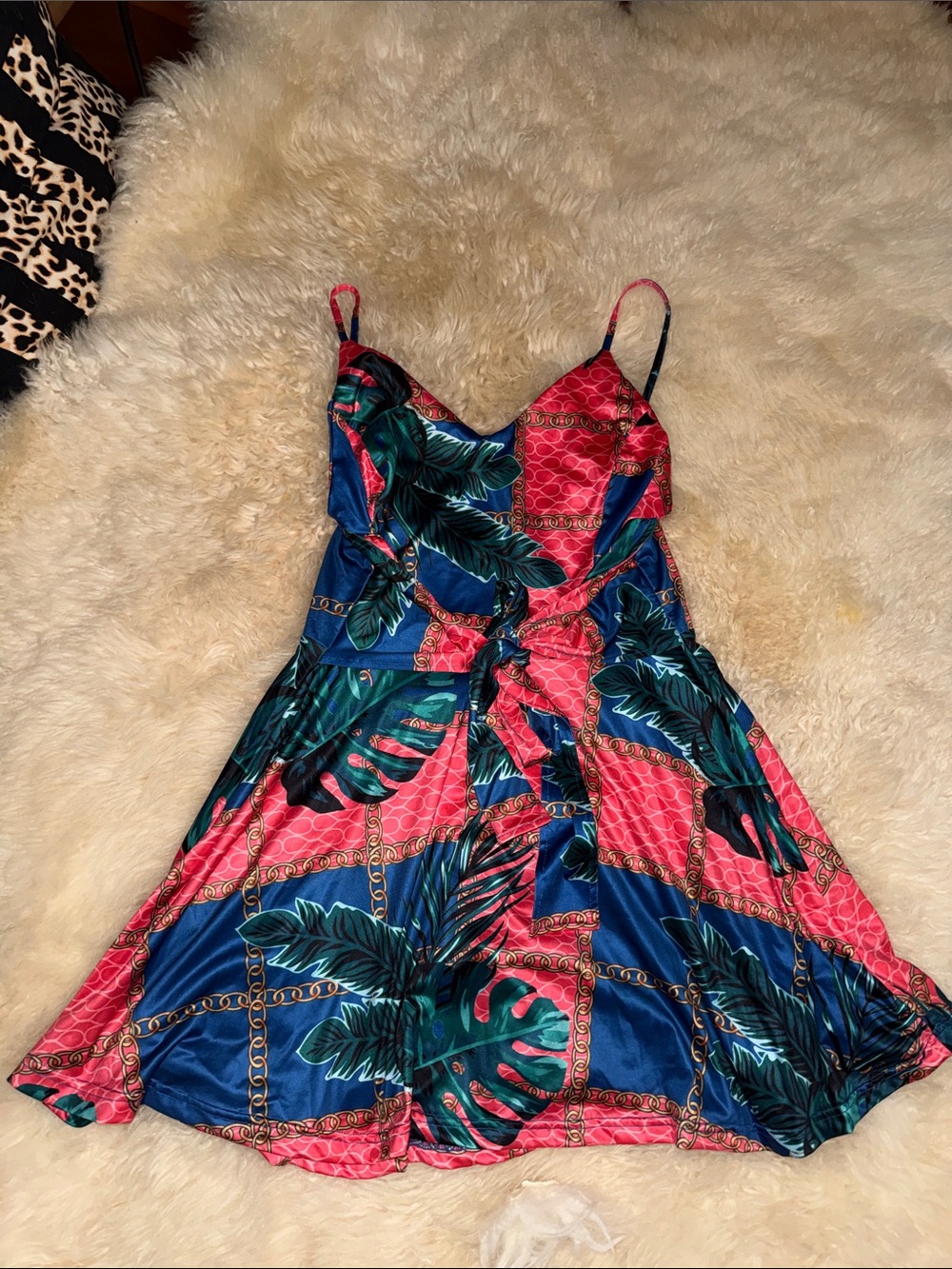 Sleeveless Tropical Print Sundress in Pink & Blue Medium NWOT